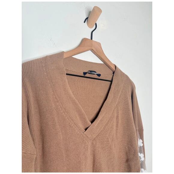 French Connection Caballo Floral Lace Sleeve Sweater Medium V Neck Balletcore - Picture 5 of 7